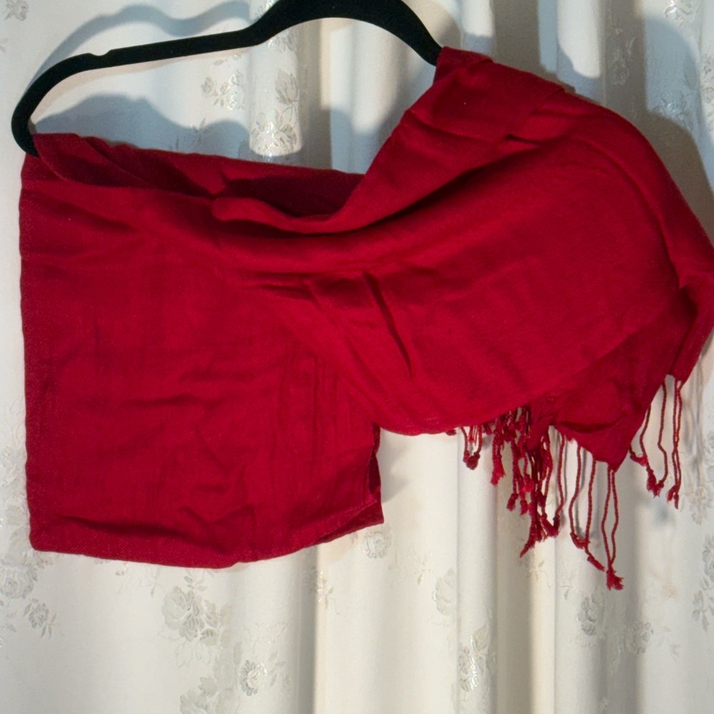Red Lightweight Fringe Scarf Wrap